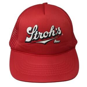 Stroh's Trucker Hat Red White OS Snapback Mesh Foam Front Beer Logo Adjustable